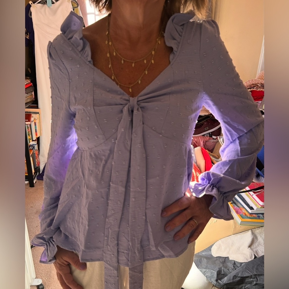 Lavender Swiss dot Ruffle Detail Women's Top